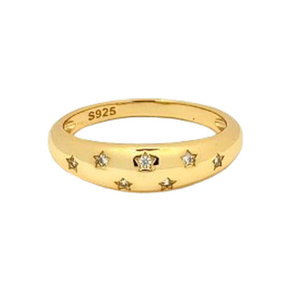 18k gold-plated S925 sterling silver star engraved dome ring set with cubic zirconia
