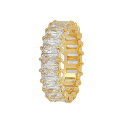 18k gold-plated titanium steel eternity ring set with emerald-cut cubic zirconia