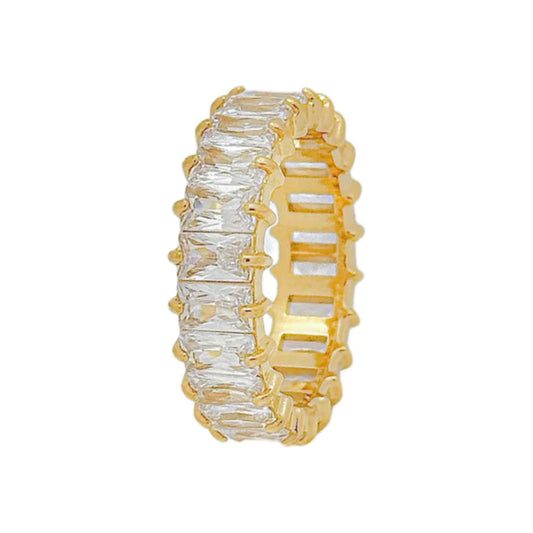 18k gold-plated titanium steel eternity ring set with emerald-cut cubic zirconia