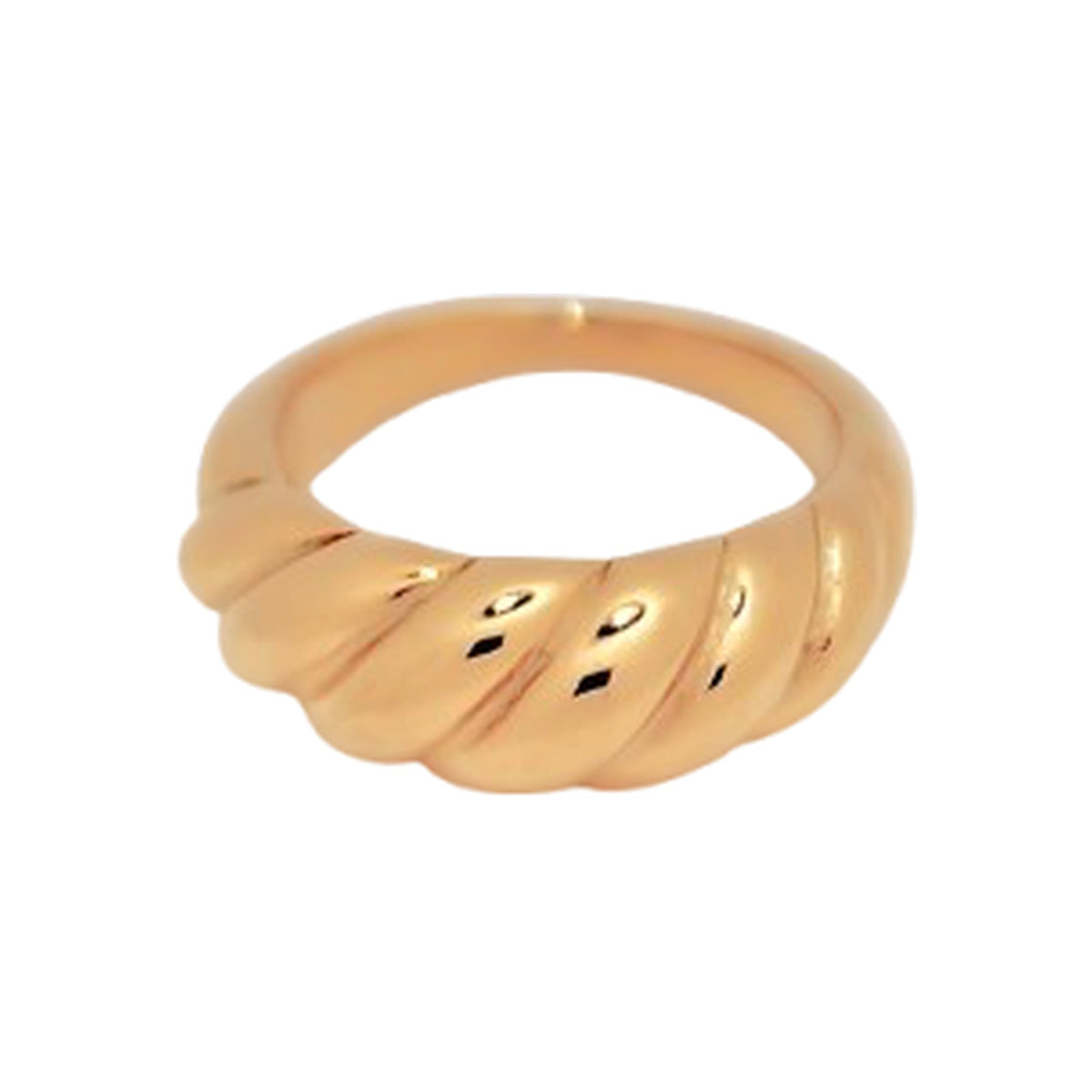 Thick croissant dome ring in 18k gold-plated stainless steel with twisted design