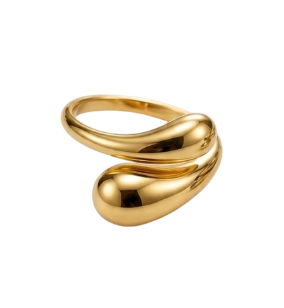 Adjustable open drop ring in 18k gold-plated stainless steel