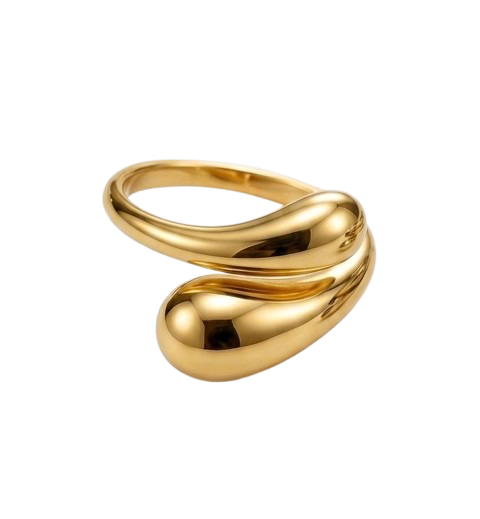Adjustable open drop ring in 18k gold-plated stainless steel