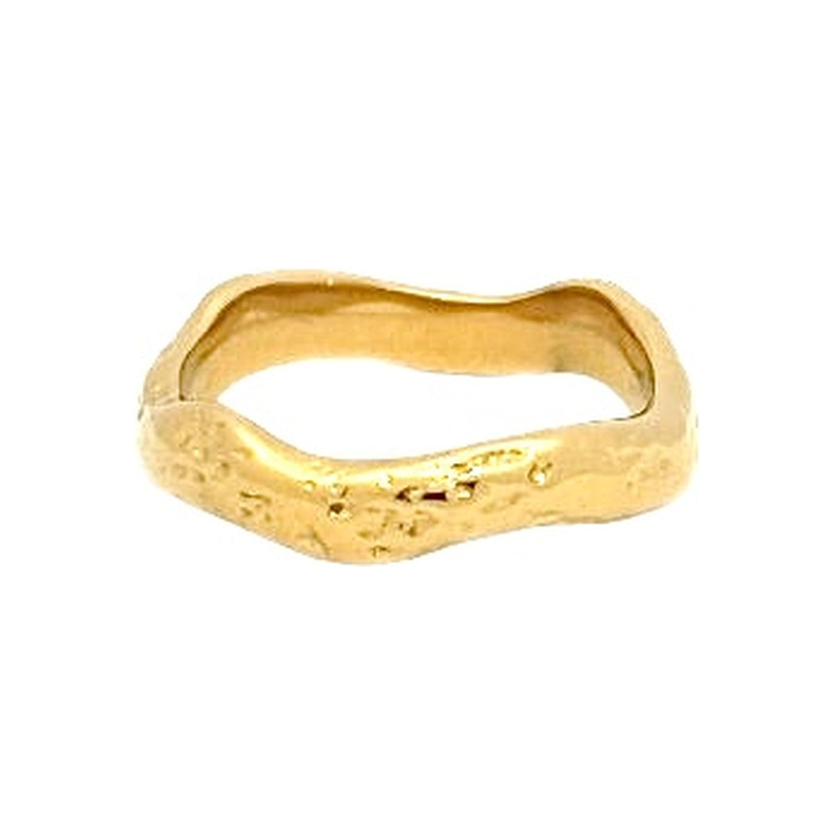 Gold-tone organic wave ring in textured stainless steel
