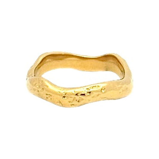 Gold-tone organic wave ring in textured stainless steel