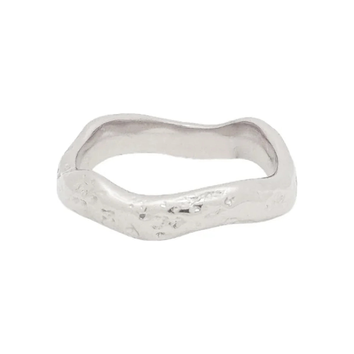 Silver organic wave ring in textured stainless steel