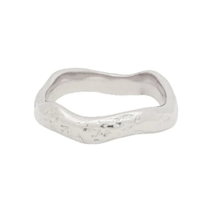 Silver organic wave ring in textured stainless steel