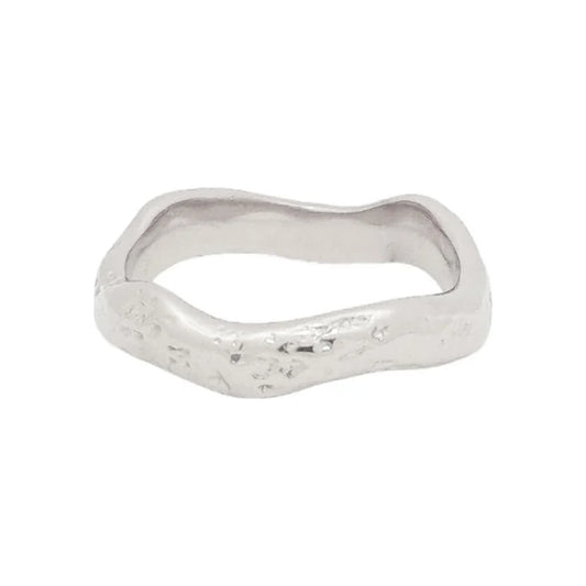 Silver organic wave ring in textured stainless steel