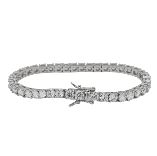 Silver tennis bracelet set with round cubic zirconia crystals
